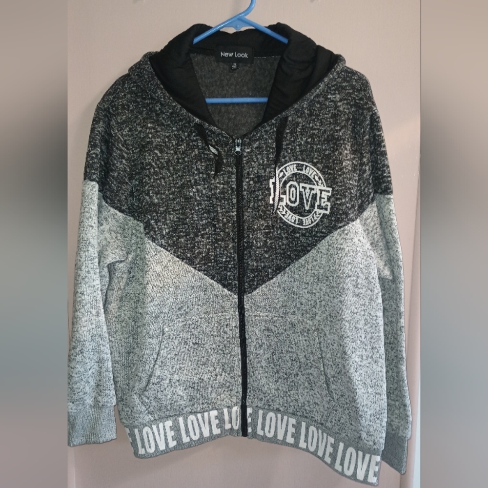 LOVE hoodie jacket  3x gray & black~ sweater material.